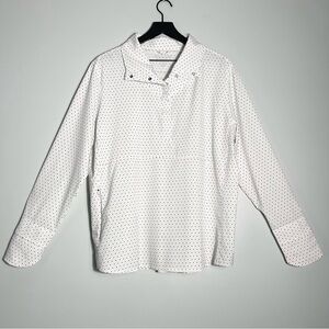 COOLIBAR UPF 50+ Pullover 1/4 Snap Top White Navy Dots Funnel Neck Size Large